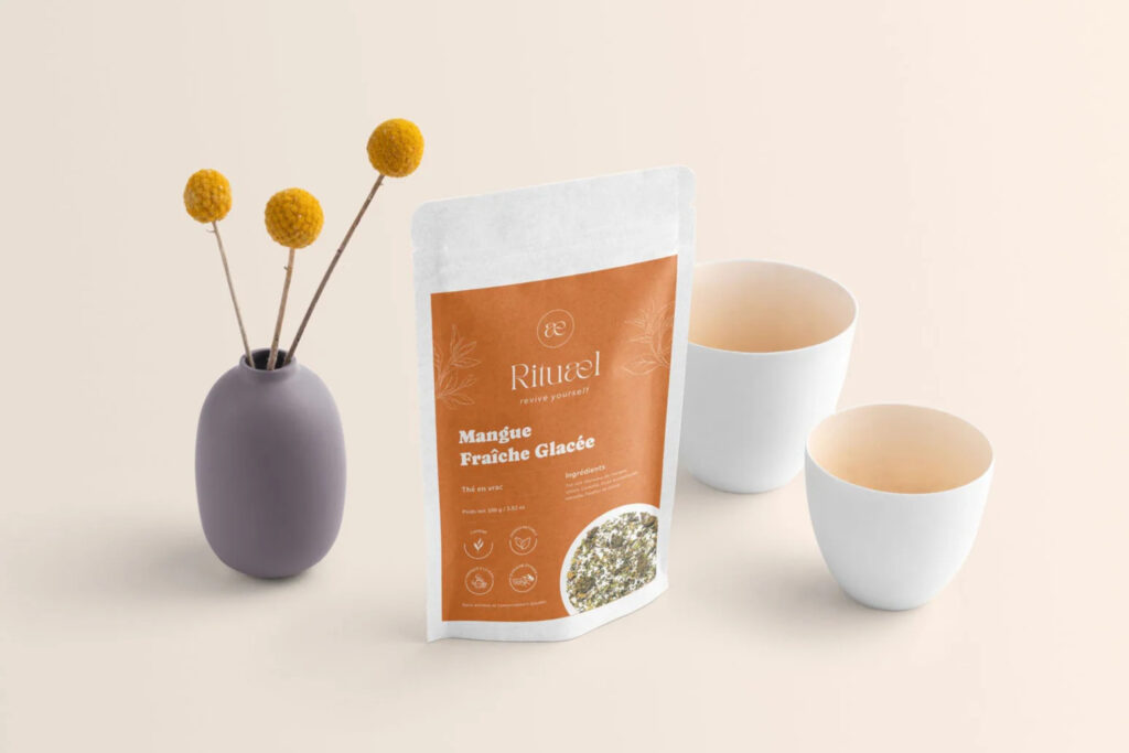 Premium private label tea packaging designed for the Rituael wellness brand launch in Europe.